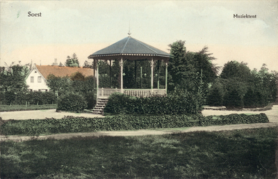 14503 Gezicht op de muziektent in het Rosarium aan de Rijksstraatweg te Soestdijk (gemeente Soest).N.B. De straatnaam ...